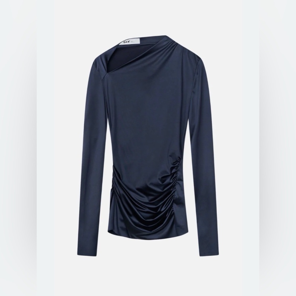 DAY Birger et Mikkelsen Asymmetrical Navy Top Ruffled Slim Fit size XS